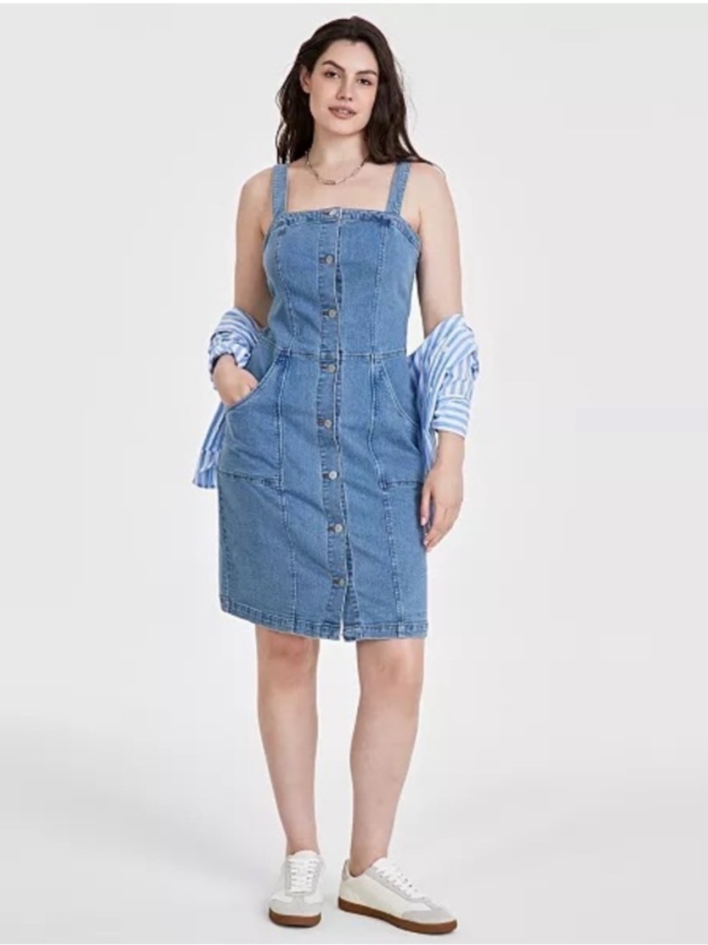 On 34th Sleeveless Light Blue Denim Button Front Midi Dress